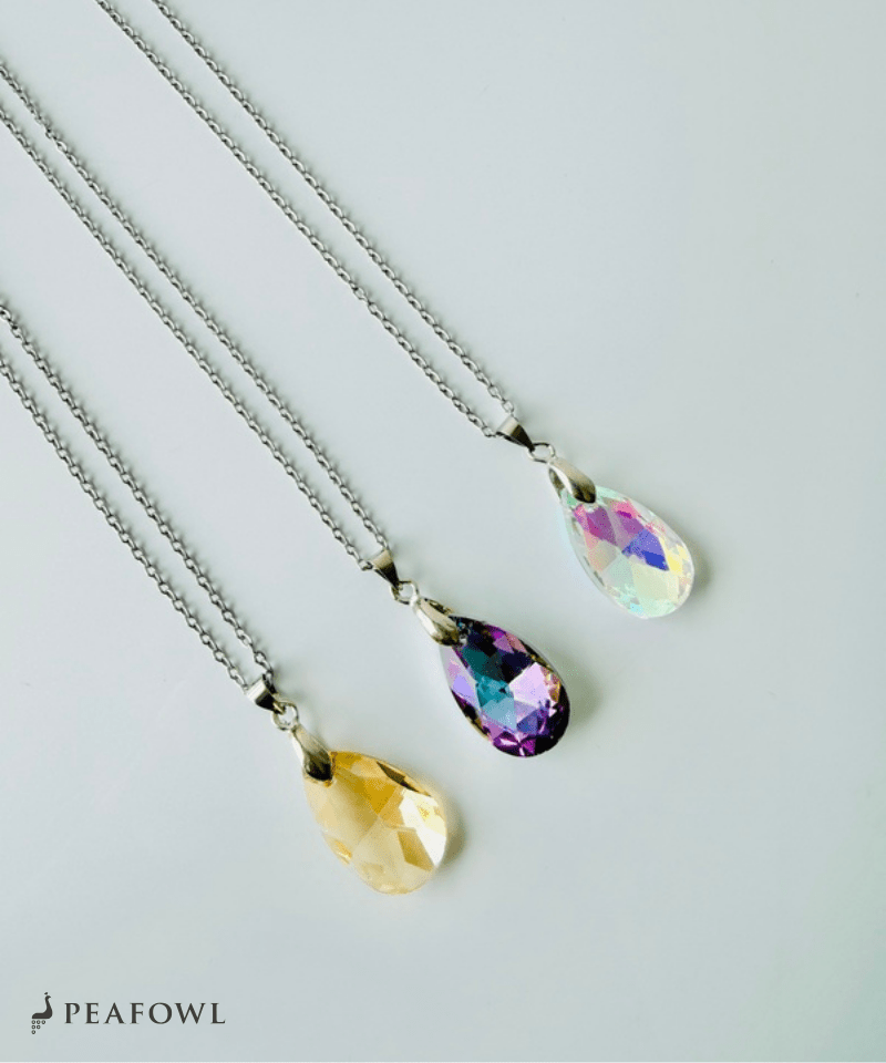 Crystal Drop Necklace - peafowl