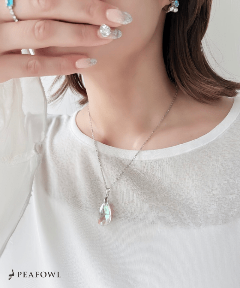 Crystal Drop Necklace - peafowl