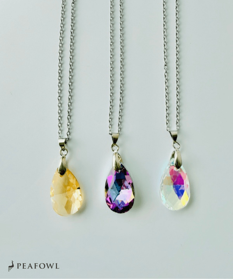 Crystal Drop Necklace - peafowl