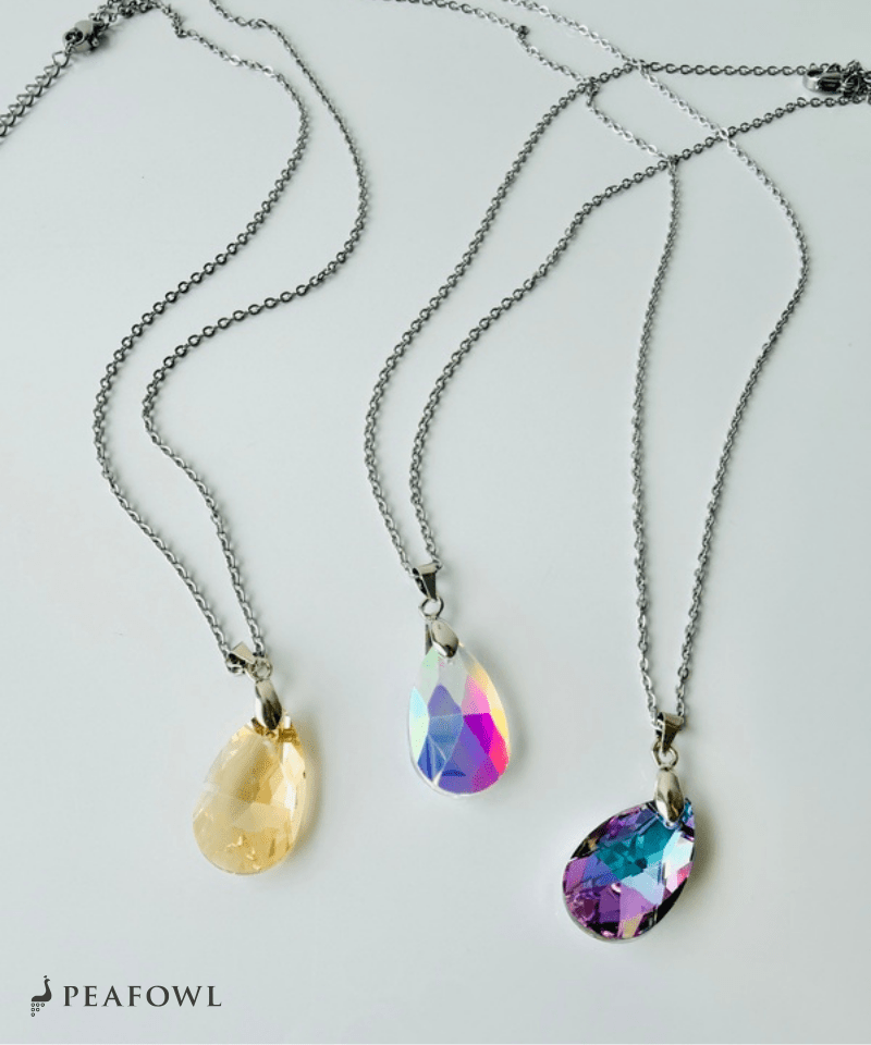 Crystal Drop Necklace - peafowl
