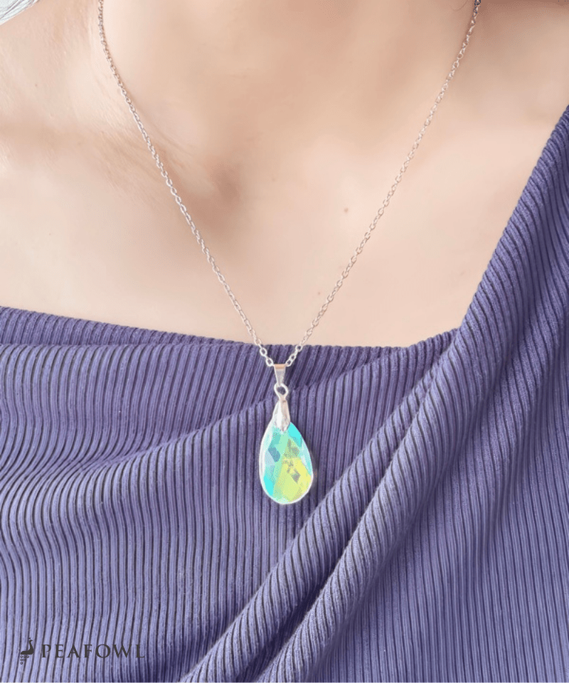 Crystal Drop Necklace - peafowl