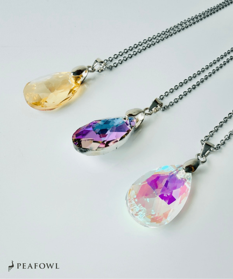 Crystal Drop Necklace - peafowl
