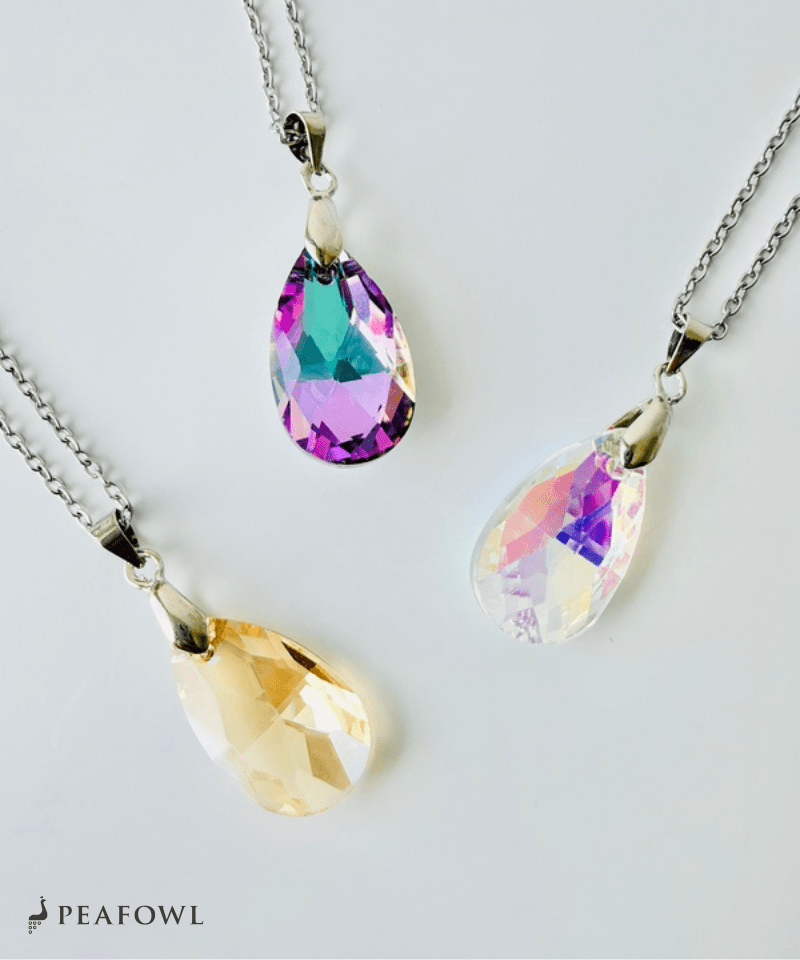 Crystal Drop Necklace - peafowl
