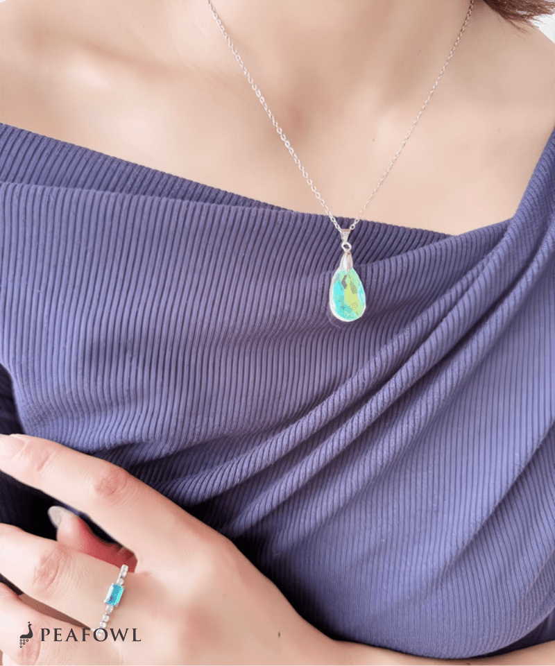 Crystal Drop Necklace - peafowl