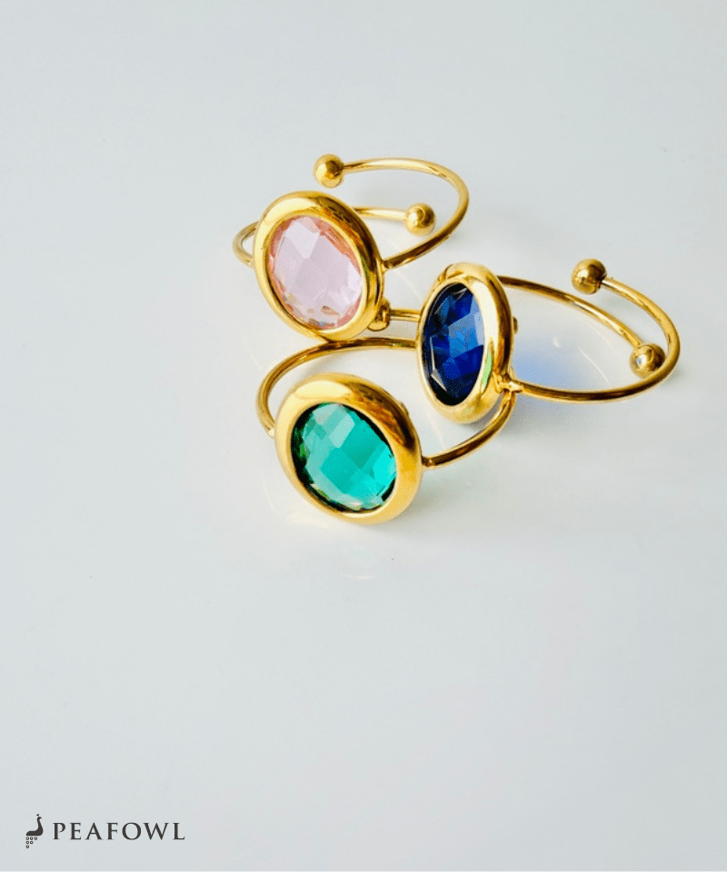 Czech Stone Open Ring - peafowl