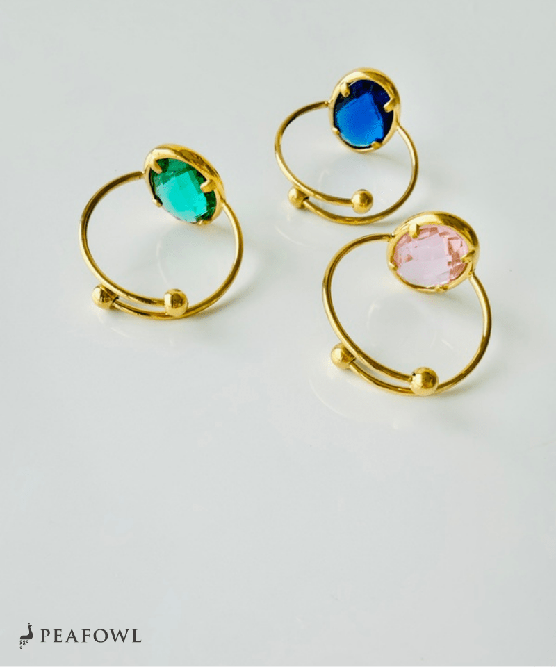 Czech Stone Open Ring - peafowl