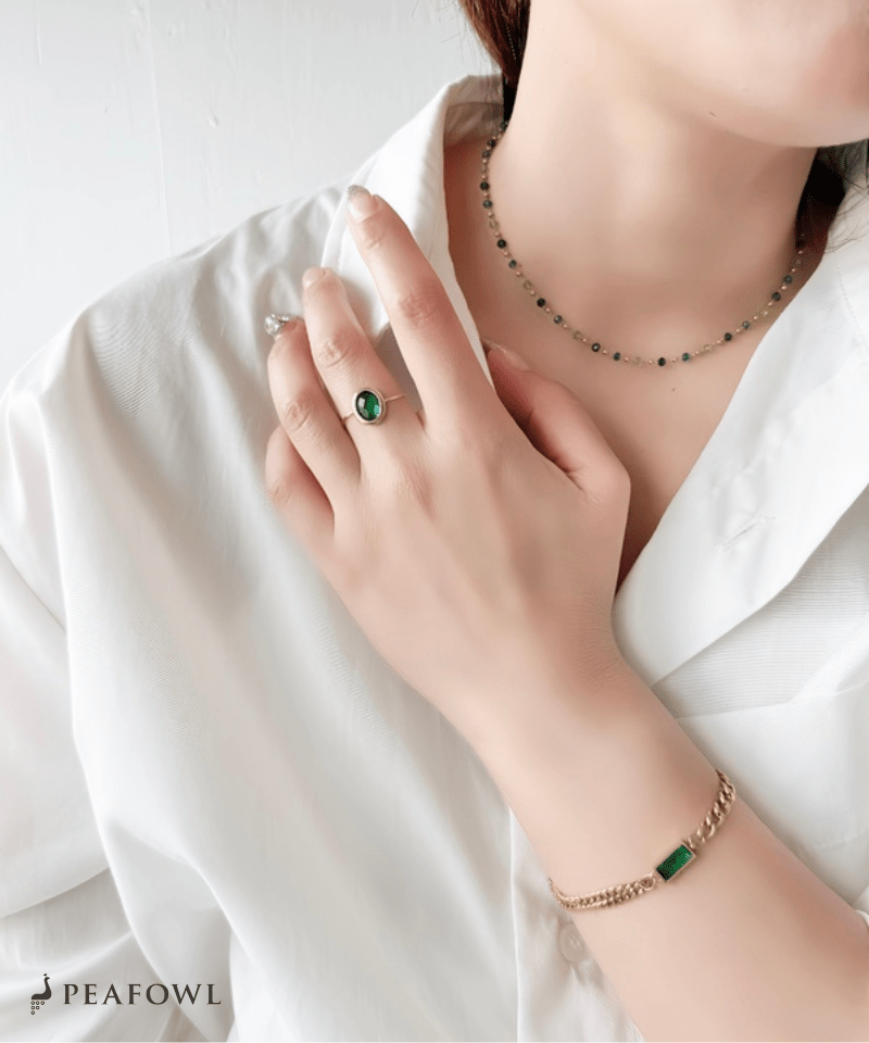 Czech Stone Open Ring - peafowl
