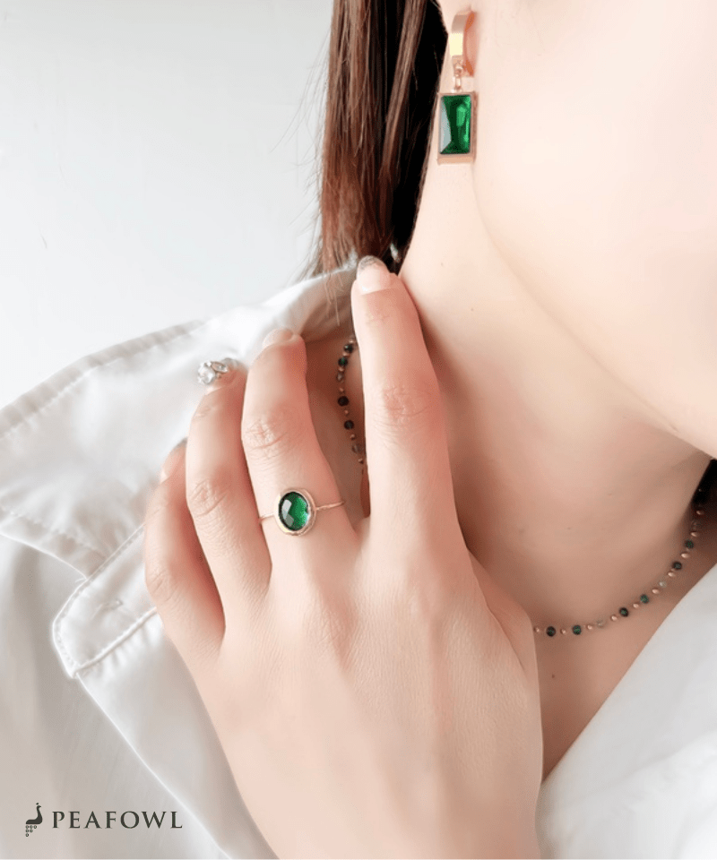 Czech Stone Open Ring - peafowl