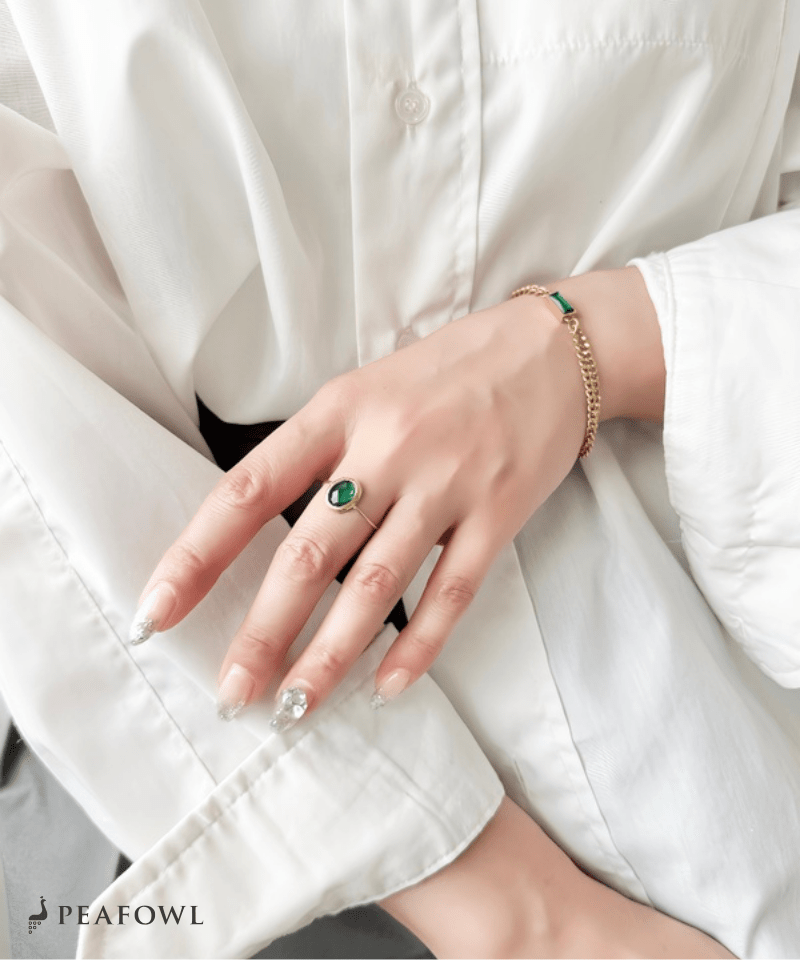 Czech Stone Open Ring - peafowl