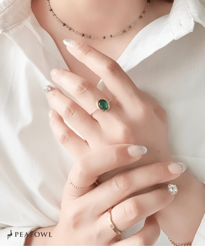 Czech Stone Open Ring - peafowl