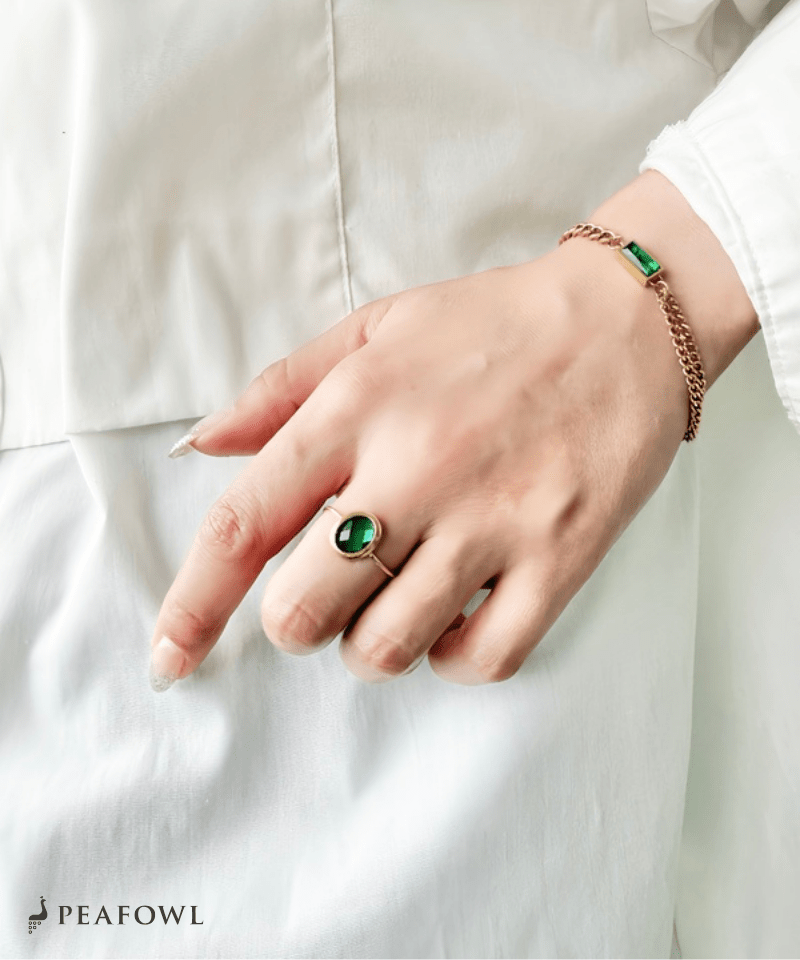 Czech Stone Open Ring - peafowl