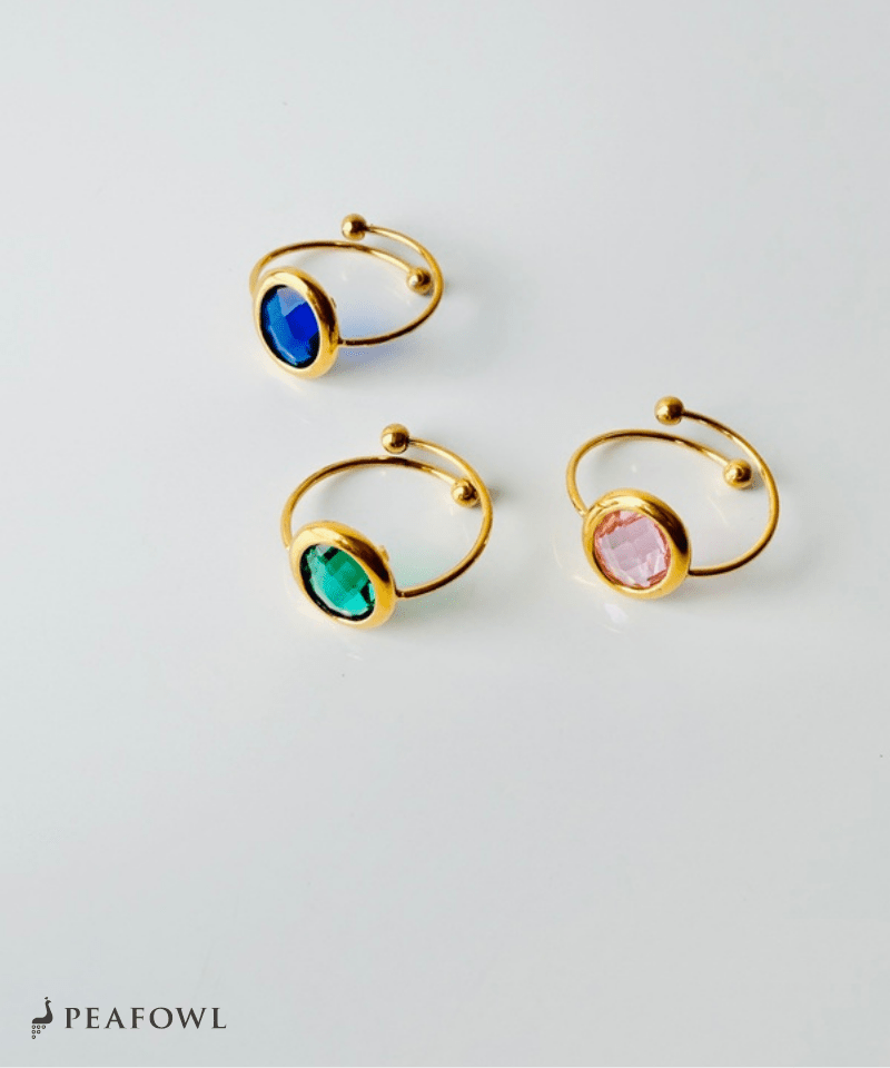 Czech Stone Open Ring - peafowl