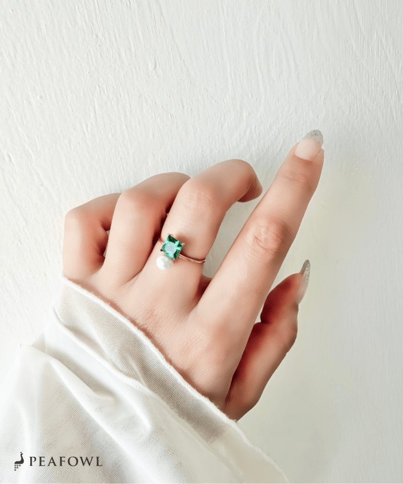 Deep Green Pearl Ring - peafowl