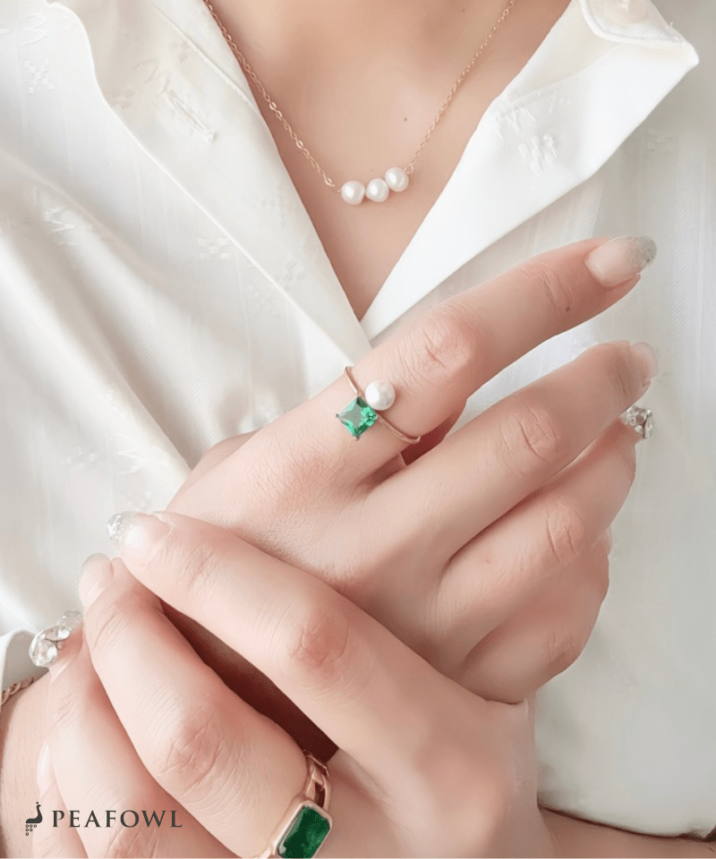 Deep Green Pearl Ring - peafowl