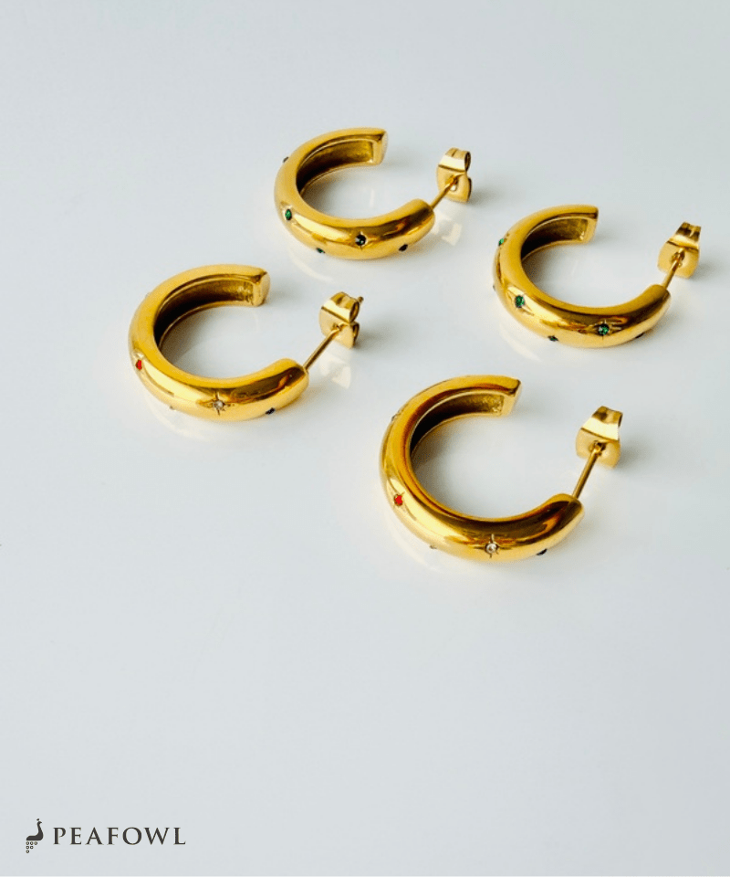 Dot Stone Hoop Pierce - peafowl