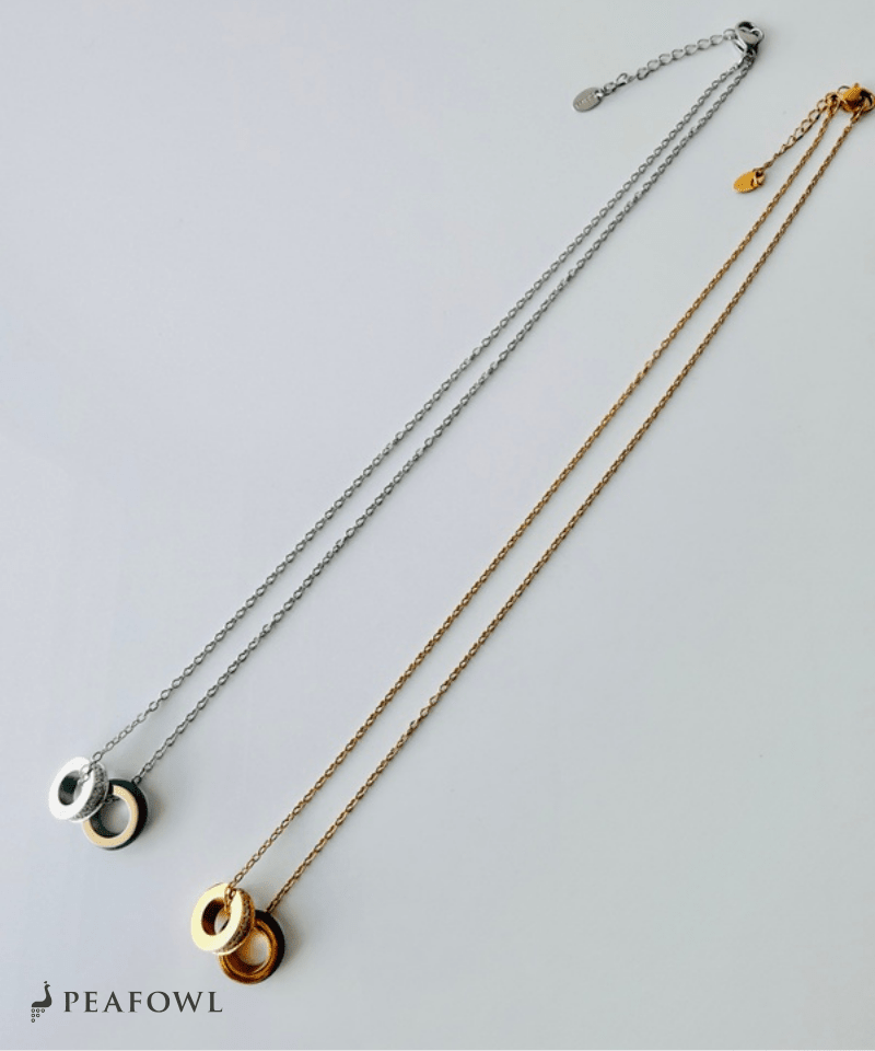 Double Ring Layer Necklace - peafowl