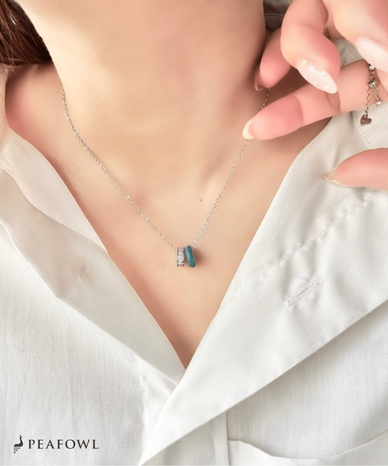 Double Ring Layer Necklace - peafowl