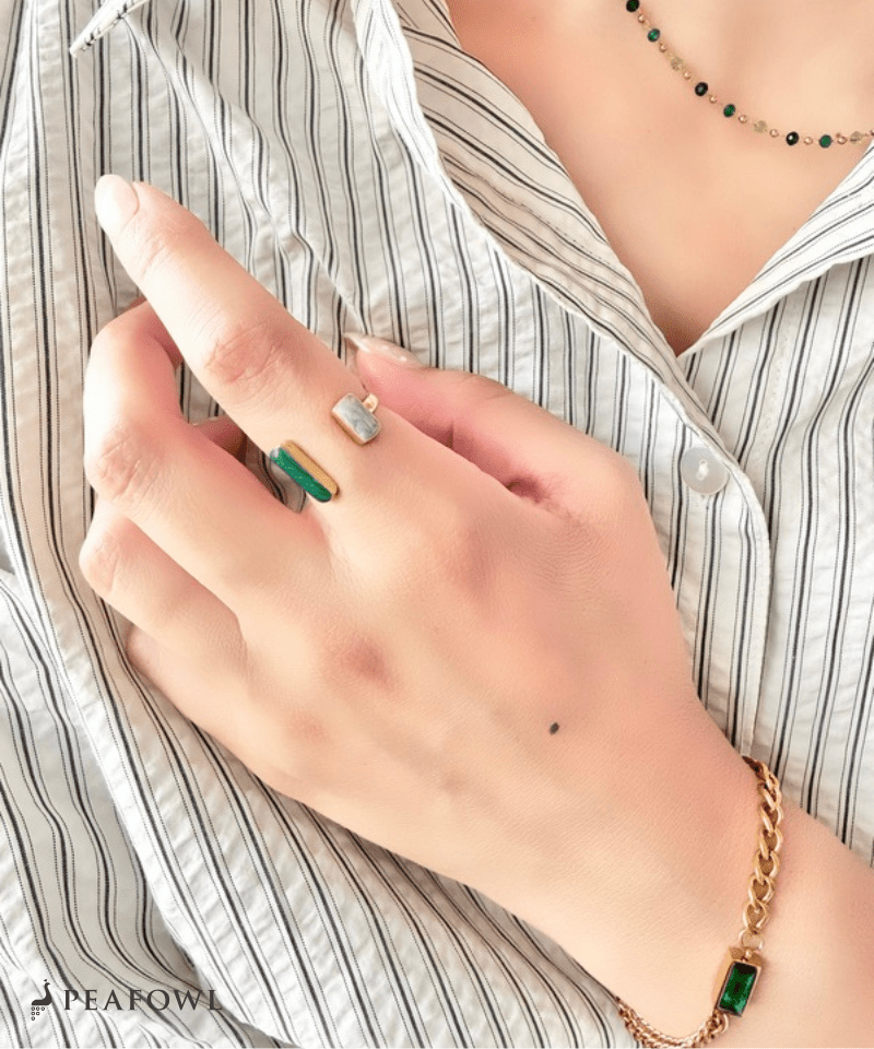Double Stone Open Ring - peafowl