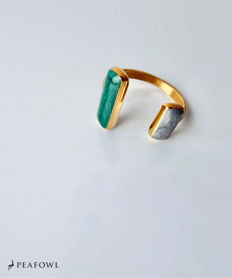 Double Stone Open Ring - peafowl