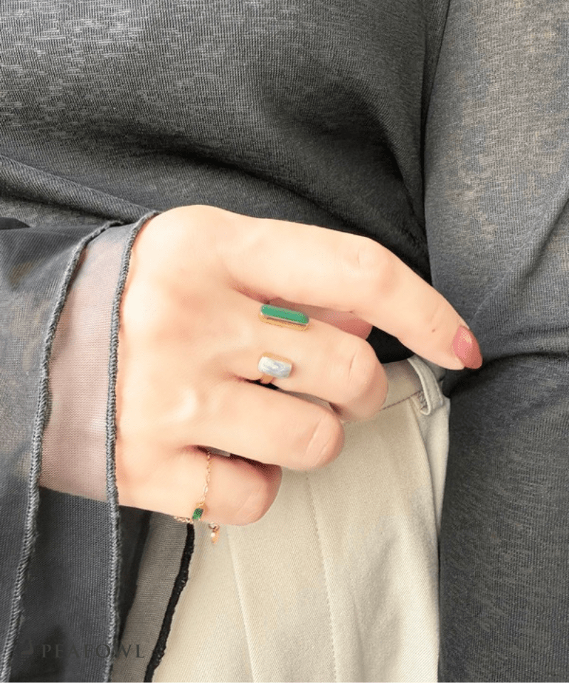 Double Stone Open Ring - peafowl