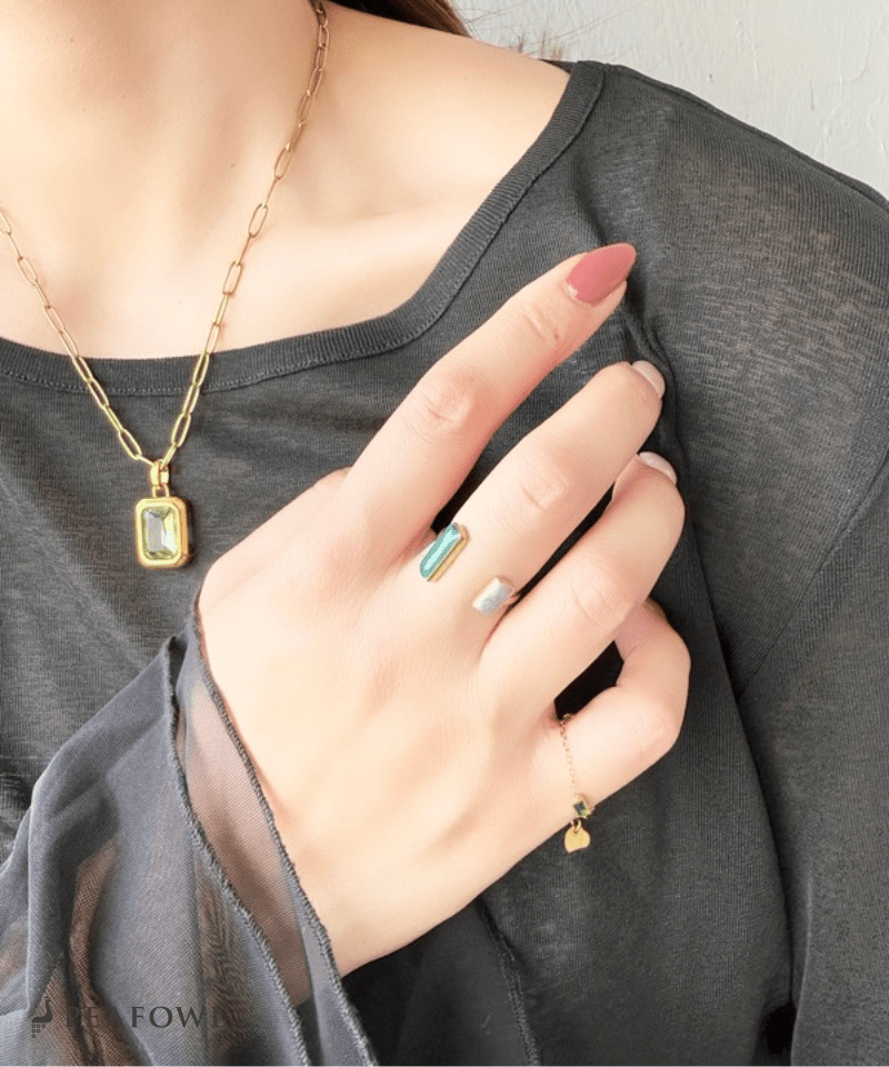 Double Stone Open Ring - peafowl