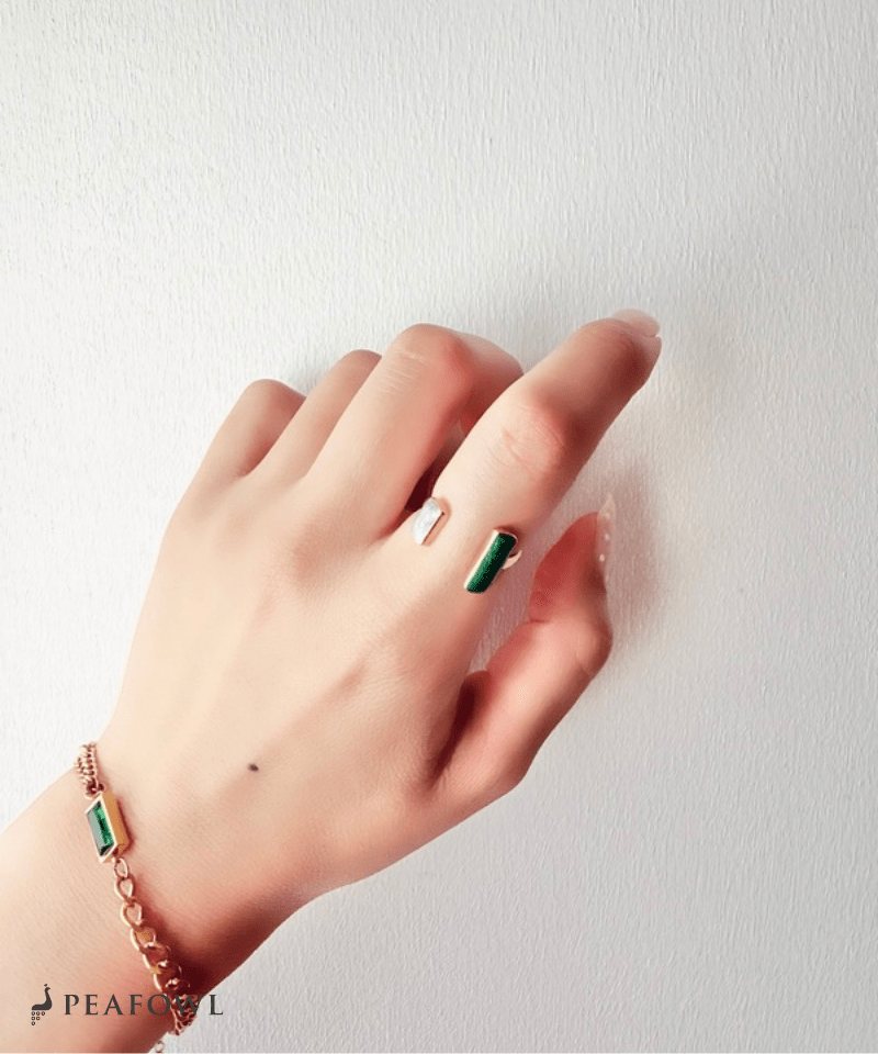 Double Stone Open Ring - peafowl