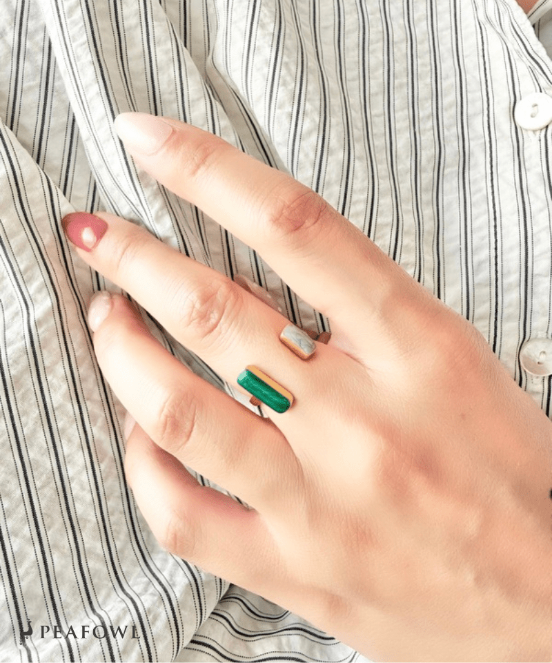 Double Stone Open Ring - peafowl