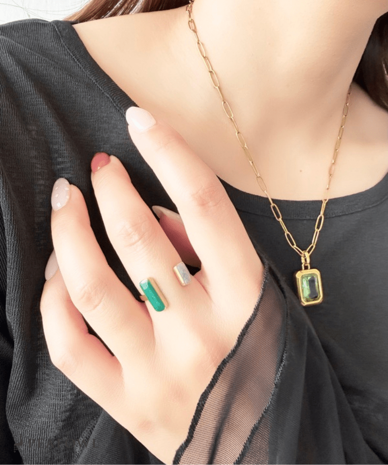Double Stone Open Ring - peafowl