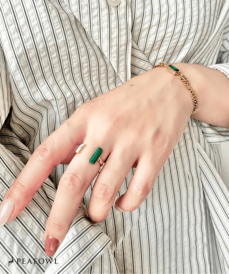 Double Stone Open Ring - peafowl