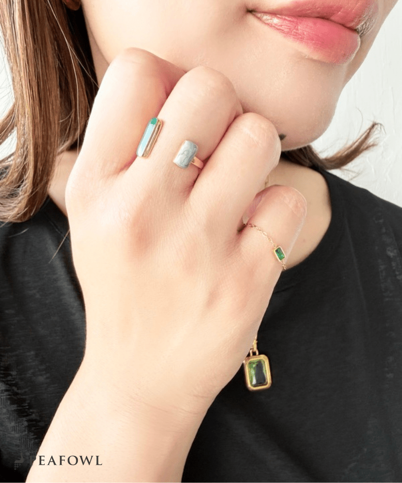 Double Stone Open Ring - peafowl