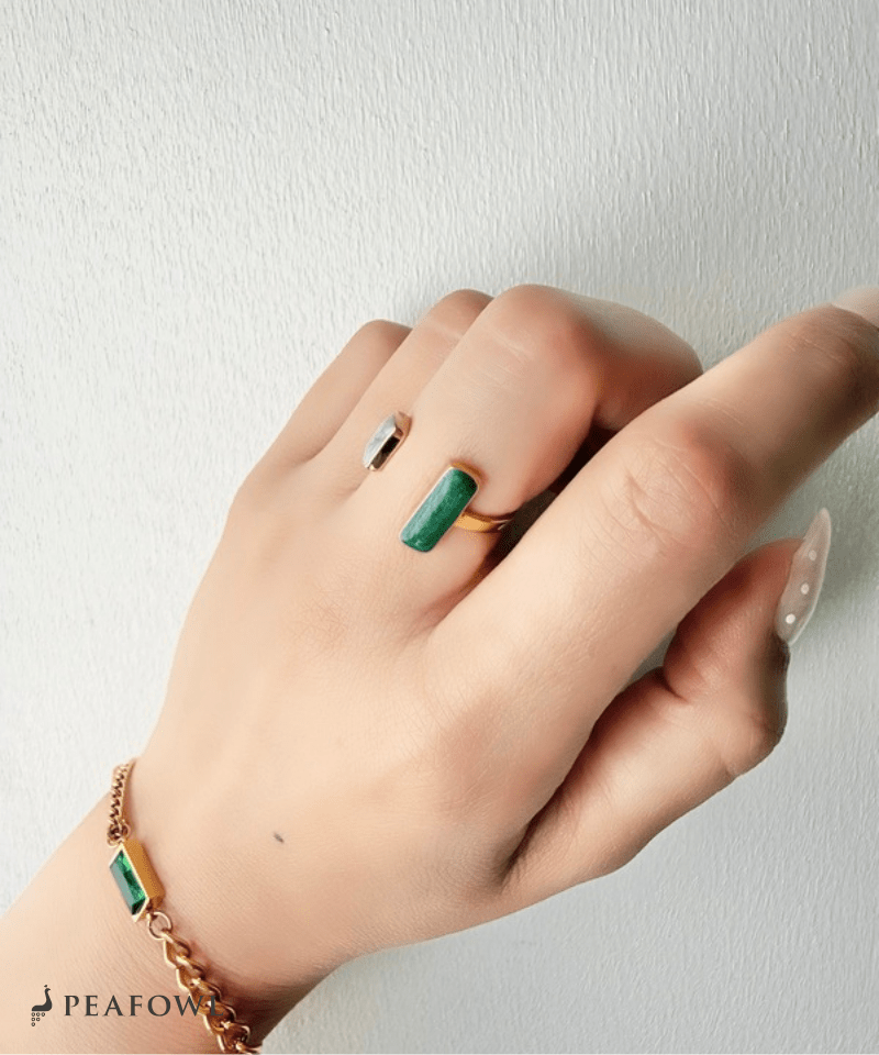 Double Stone Open Ring - peafowl
