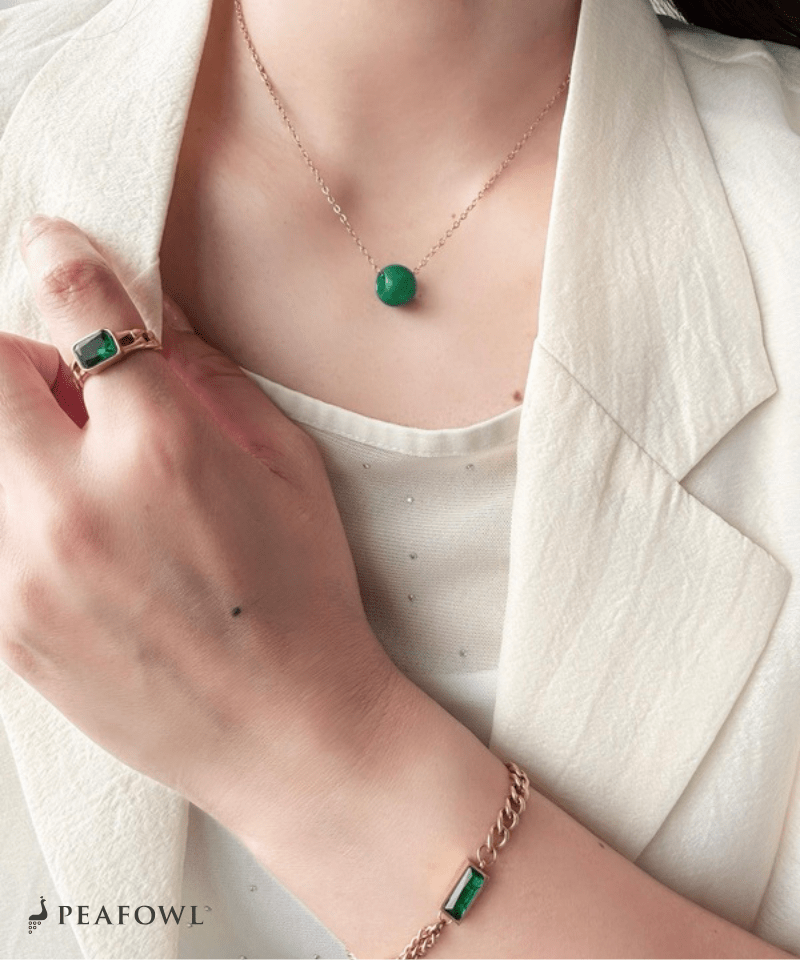 Drop Stone Necklace - peafowl