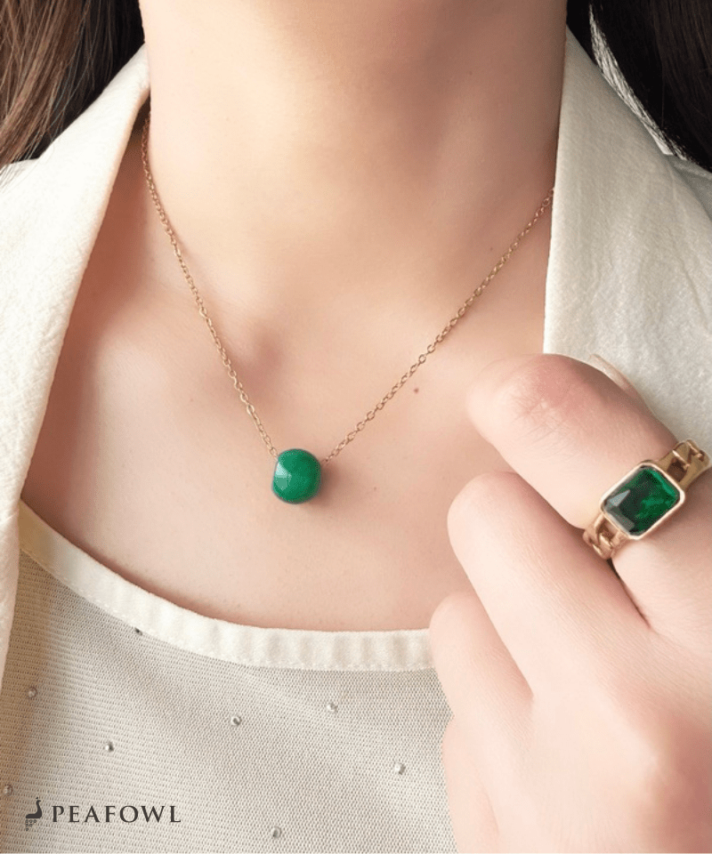 Drop Stone Necklace - peafowl