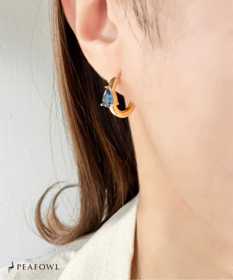 Drop Zircon Hoop Pierce - peafowl