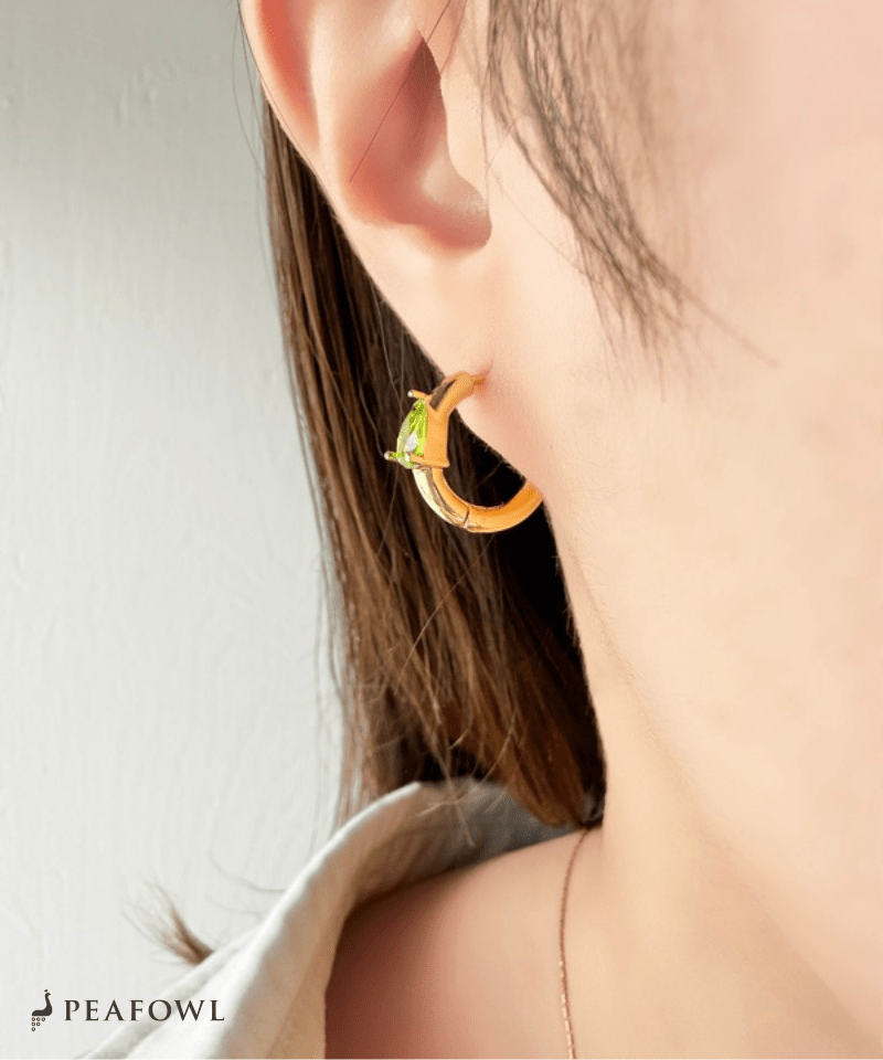 Drop Zircon Hoop Pierce - peafowl