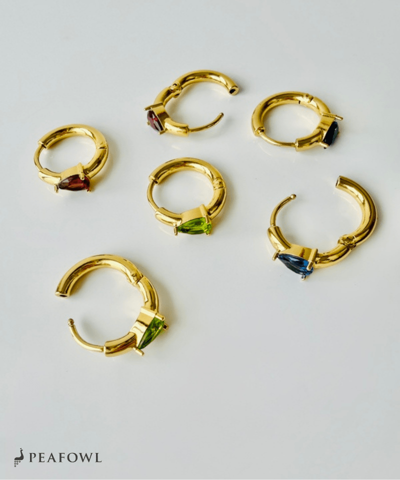 Drop Zircon Hoop Pierce - peafowl