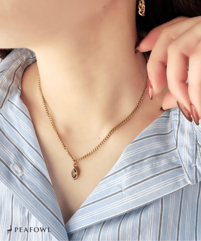 Drop Zircon Necklace - peafowl