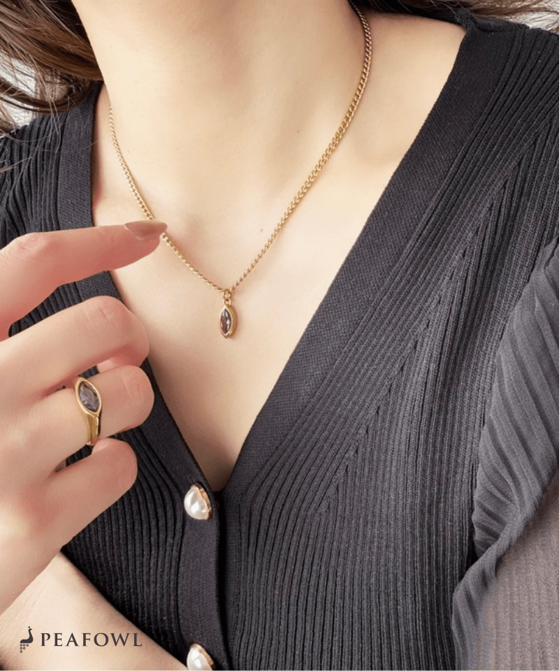 Drop Zircon Necklace - peafowl