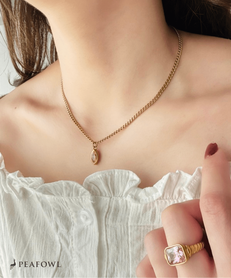 Drop Zircon Necklace - peafowl