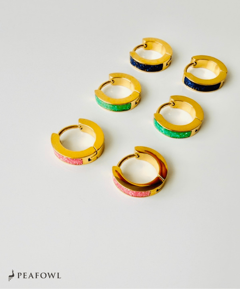 Glitter Line Hoop Pierce - peafowl