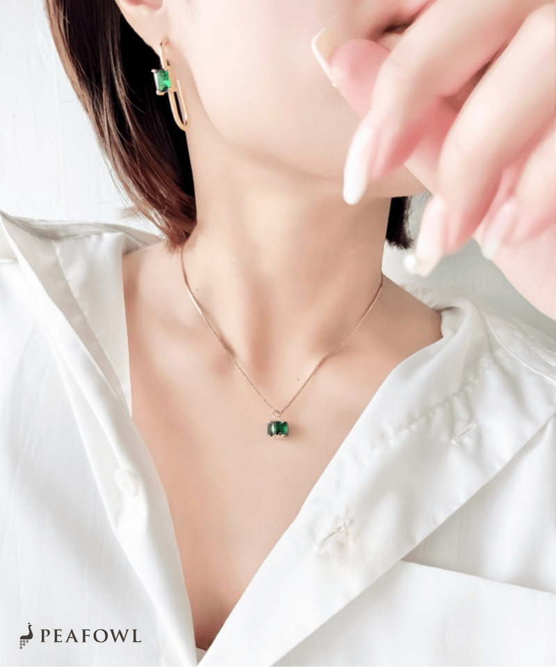 Green Square Chain Necklace - peafowl