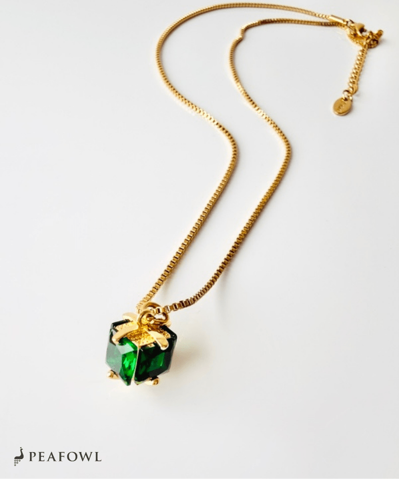 Green Square Chain Necklace - peafowl