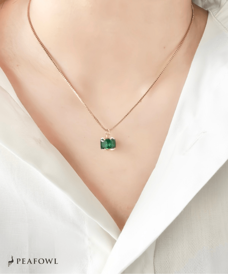 Green Square Chain Necklace - peafowl