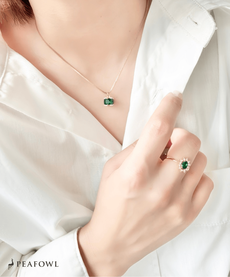Green Square Chain Necklace - peafowl