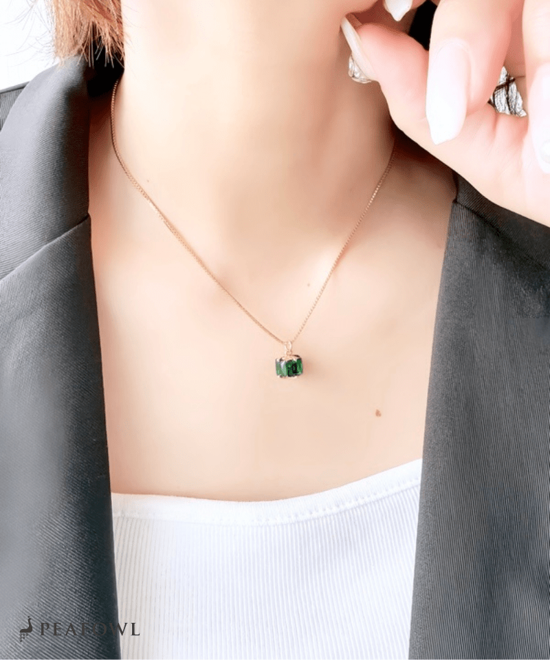 Green Square Chain Necklace - peafowl