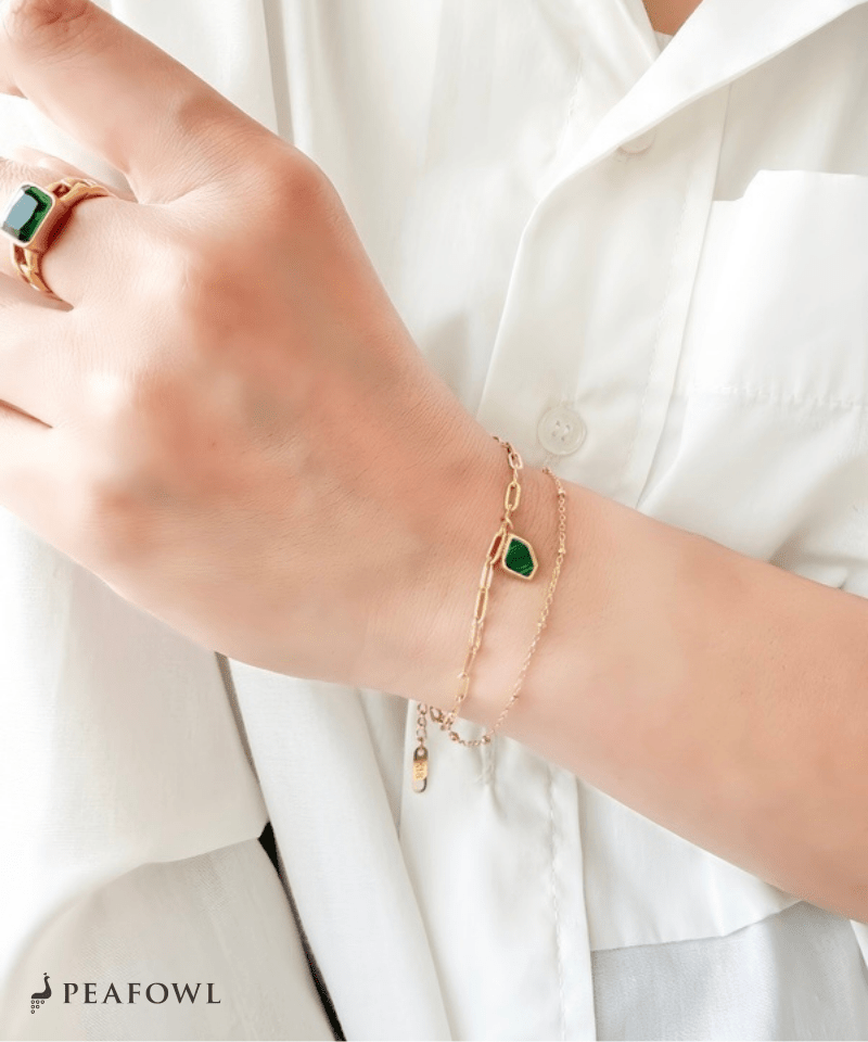 Green Stone Layered Bracelet - peafowl