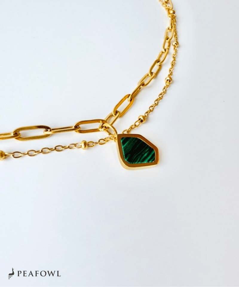 Green Stone Layered Bracelet - peafowl