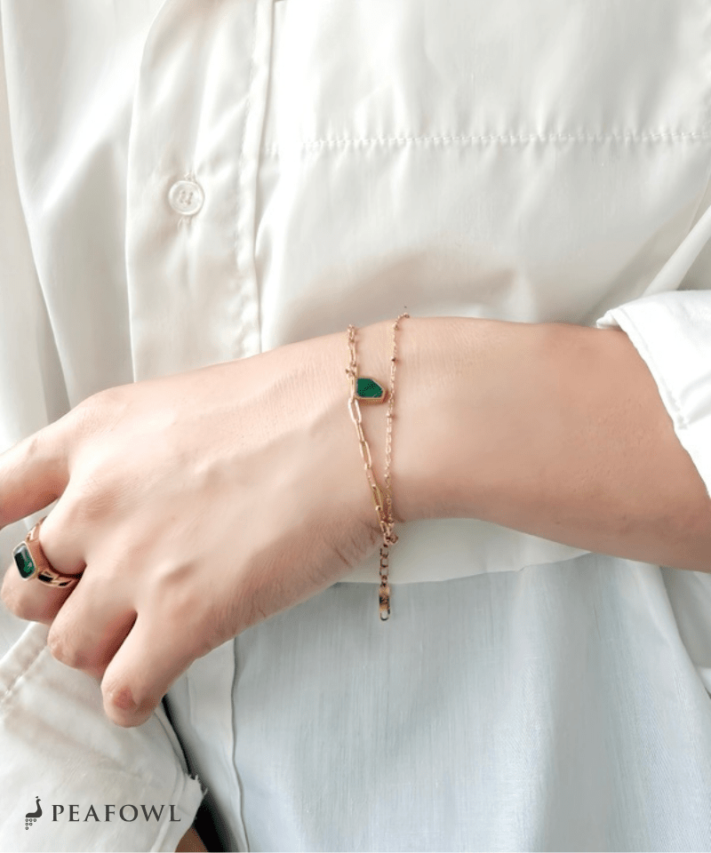 Green Stone Layered Bracelet - peafowl