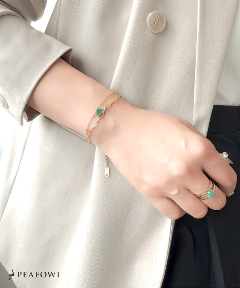 Green Stone Layered Bracelet - peafowl