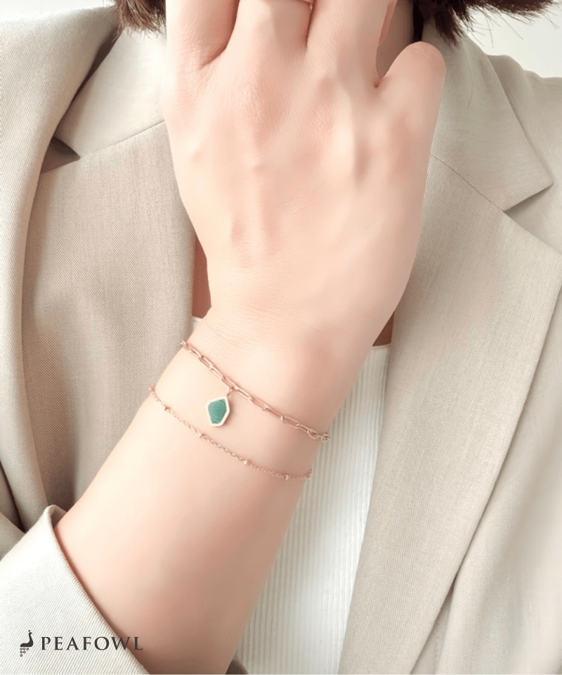 Green Stone Layered Bracelet - peafowl
